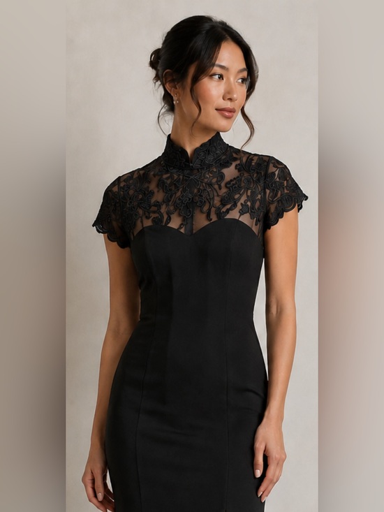 Tadashi Shoji Dresses & Skirts - Tadashi Shoji vintage 80s 90s Lace Sweetheart Neckline Black Maxi Dress S